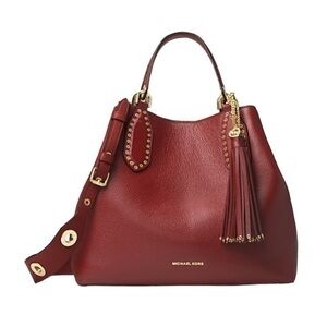 michael kors brooklyn large satchel burgandy red nwt